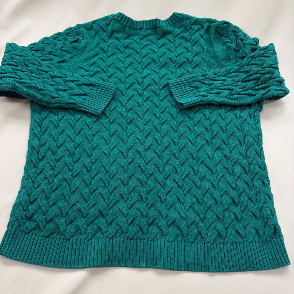 Lands End Drifter Hunter Green Cable Knit Sweater Womens 2X 20W-22W Fisherman - Picture 10 of 11